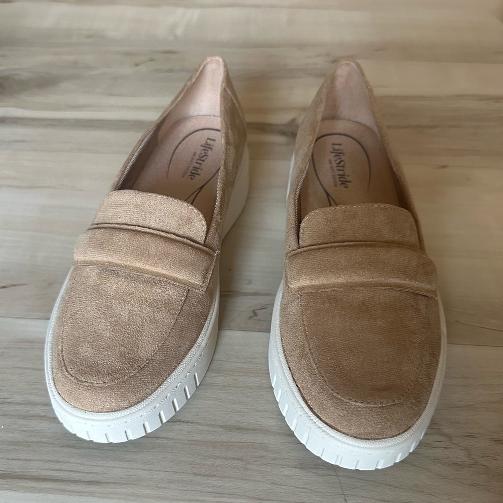 Tan Faux Suede Loafers